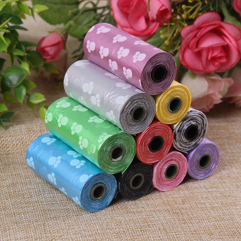 150/300/600pcs Random Color Cartoon Paw Graphic Dog Poop Bags Pet Poop Bags Leak-Proof Dog Waste Bags For Pet Supplies
